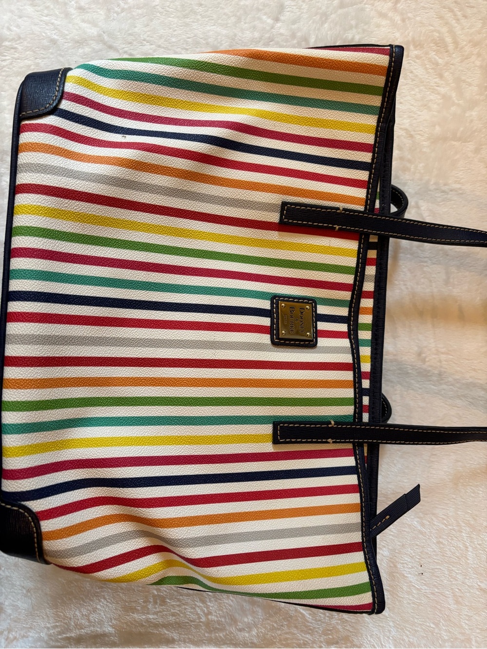 Dooney & Bourke Multicolor Stripe Tote with Black Trim